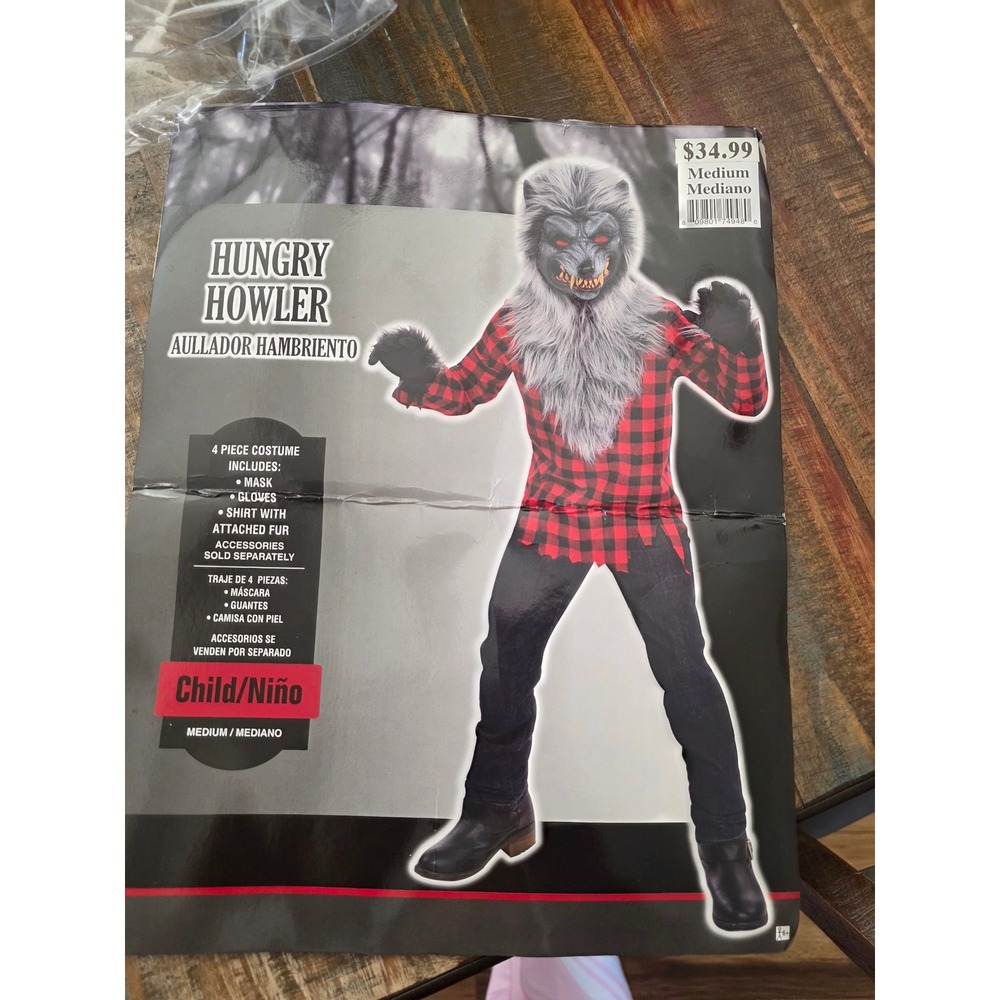 Hungry Howler‎ Werewolf Costume Kids Medium Red Black Plaid 4 Pc Set Mask Shirt